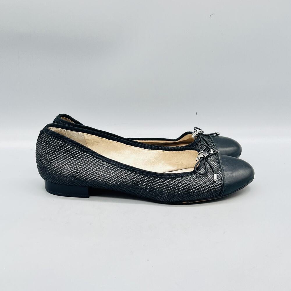 Sam Edelman Shoes Womens 6 Black Woven Ballet Flats Bow Cap Toe Casual Comfort